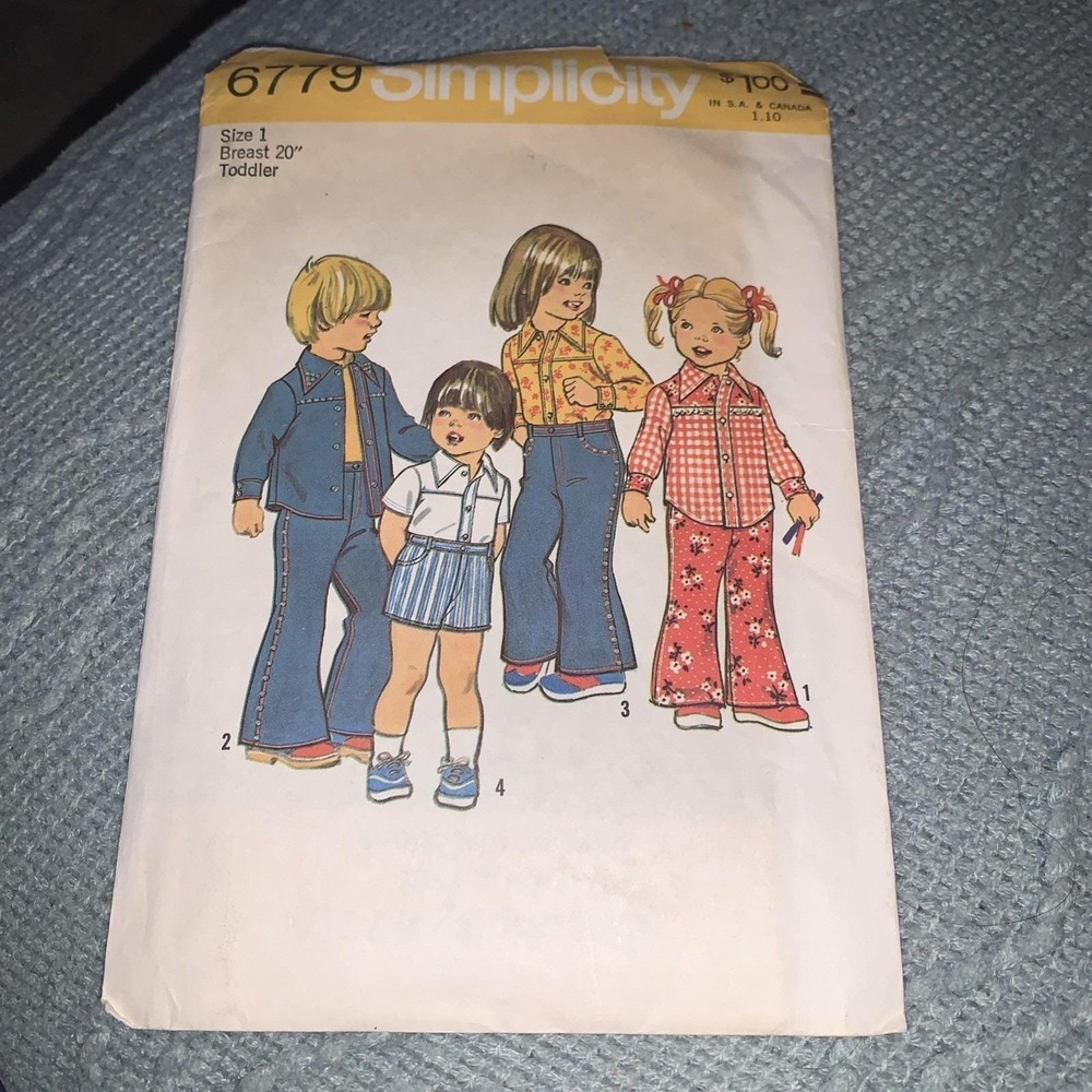 Vintage Simplicity 6779 BELL-BOTTOM PANTS SHORTS SHIRT Toddler Sz 1 20" Cut